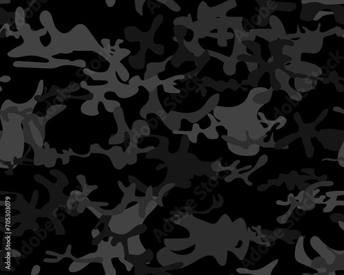 Camouflage Abstract Repeat. Black Hunter Pattern. Military Vector Camoflage. Vector Gray Texture. Camo Dirty Canvas. Army Seamless Paint. Seamless Print. Urban Camo Print. Digital Dark Camouflage.