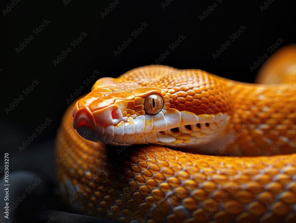 Fototapeta premium Beautiful snake with bright elements on a dark background