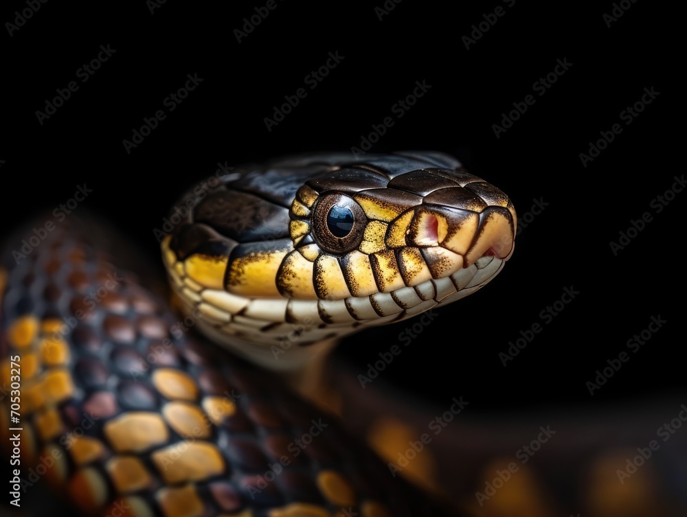 Beautiful snake with bright elements on a dark background Beautiful snake with bright elements on a dark background