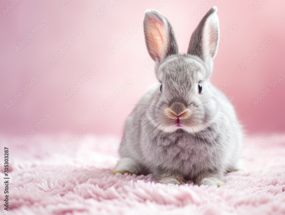 Fototapeta premium Cute bunny on a light pink background