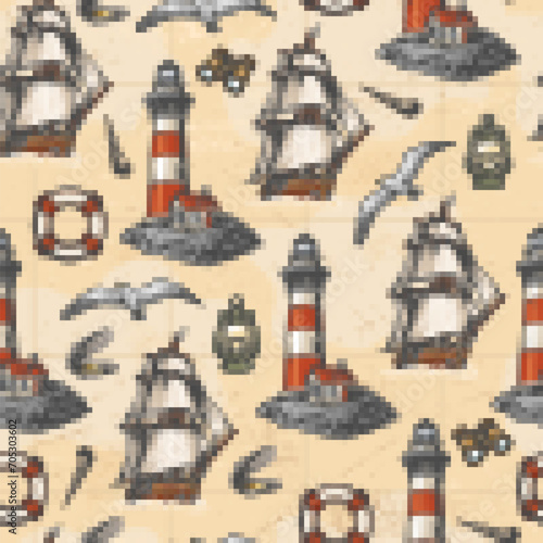 Marine navigation colorful seamless pattern