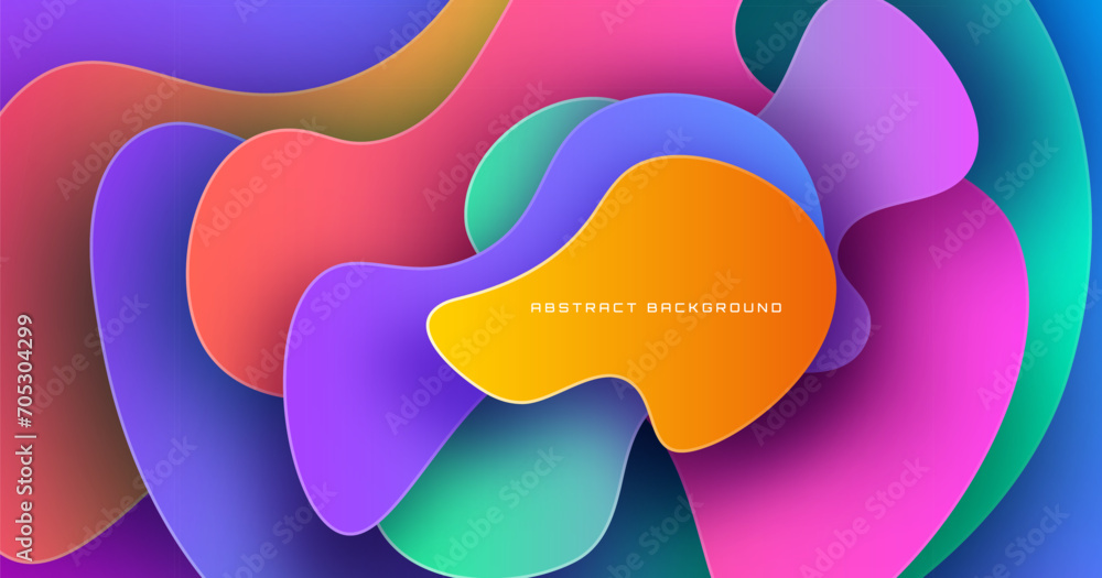 3D colorful geometric abstract background overlap layer on bright space with waves decoration. Minimalist modern graphic design element cutout style concept for banner, flyer, card, or brochure cover - obrazy, fototapety, plakaty 