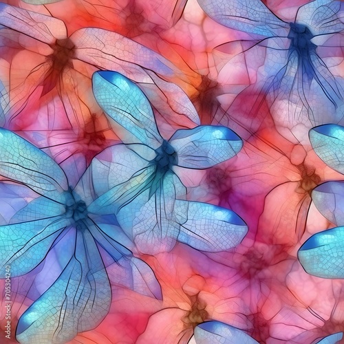 Splotched and painted with an array of colors. Tileable wallpaper, repeating seamless texture, pattern, crystal dragonfly wings, macro photography, ray tracing, unreal engine, delicate, eligant, subtl