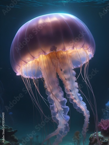 a large jellyfish that swims in the depths of the ocean, in its natural environment.