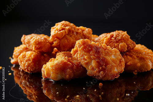 Close up freshly fried boneless chicken nuggets with black background photo