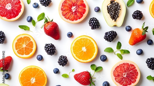 Various colorful fruits  white background