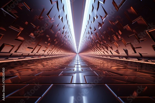 Hi tech passage Neon light tunnel creating a futuristic digital glow