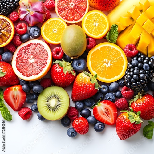 Various colorful fruits  white background