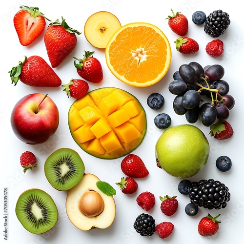 Various colorful fruits  white background