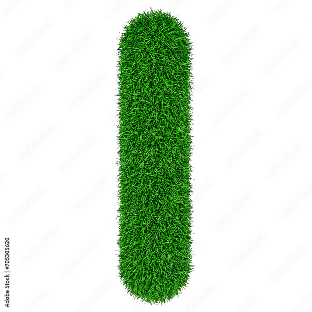 Green grass letter I, 3D rendering isolated on transparent background Green grass letter I, 3D rendering isolated on transparent background