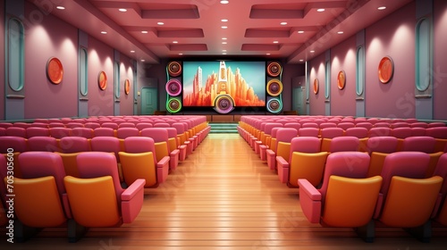 Retro Movie Theater with Pink Seats