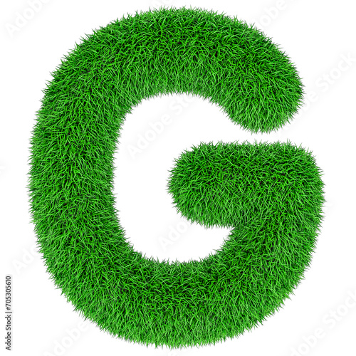 Green grass letter G, 3D rendering isolated on transparent background