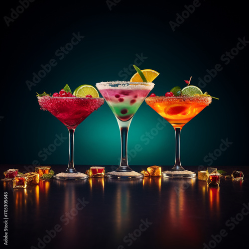 Custom Created Cocktails with fun garnishes and dynamic lighting
