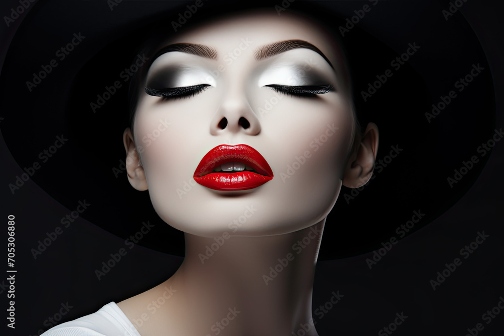 Portrait of Elegant Woman with Red Lips Portrait of Elegant Woman with Red Lips