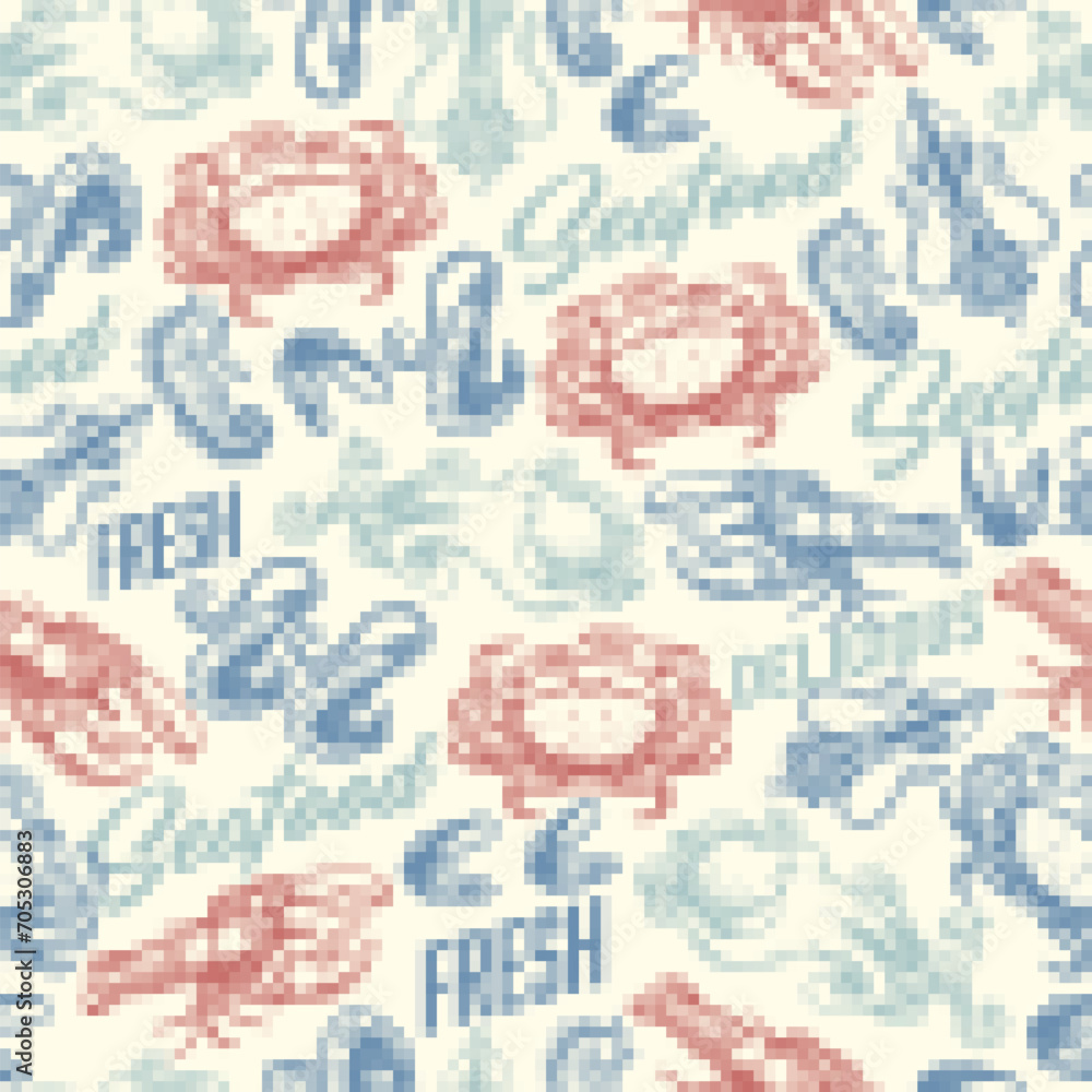 Fototapeta premium Delicious seafood pattern seamless colorful