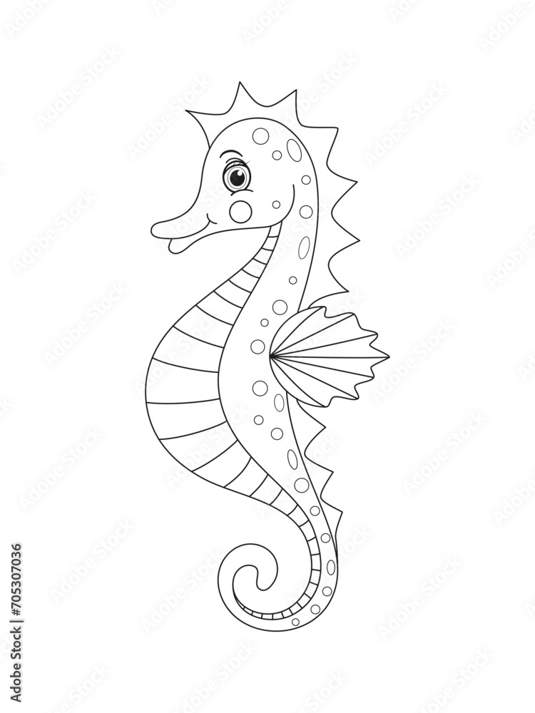 Fototapeta premium Seahorse. Coloring page, coloring book page. Black and white vector illustration.