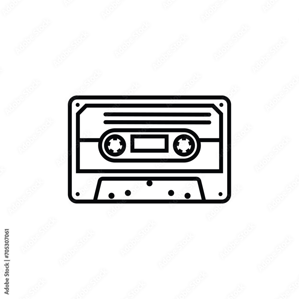 Original vector illustration. The contour icon of a retro audio cassette. Original vector illustration. The contour icon of a retro audio cassette.