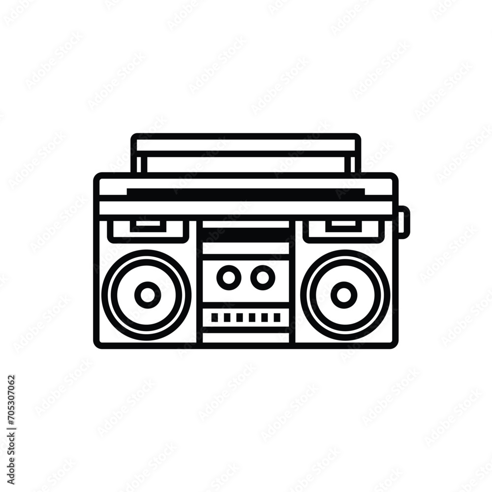Original vector illustration. The outline icon of a portable stereo recorder. A boombox. A design element. Original vector illustration. The outline icon of a portable stereo recorder. A boombox. A design element.