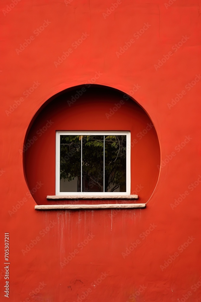 Round window on red wall Round window on red wall