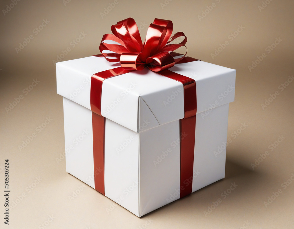 Obraz premium Red ribbon gift box isolated on white and transparent background. PNG format.