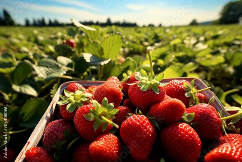 Berry bliss Juicy strawberries thriving in a scenic, sun kissed field
