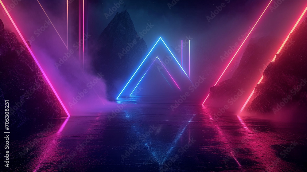 Geometric Shapes Illuminated By Vibrant Neon Lights Image Background Geometric Shapes Illuminated By Vibrant Neon Lights Image Background