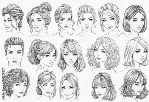 Rustic hand-drawn hair salon design illustrations