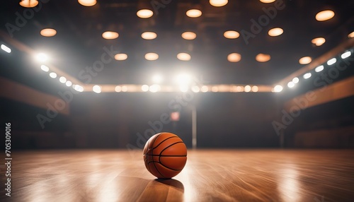 An indoor basketball court with an orange ball on an unmarked wooden floor under illuminated floodlights stock photoBasketball Sport Sports Court Backgrounds Basketball Competition photo