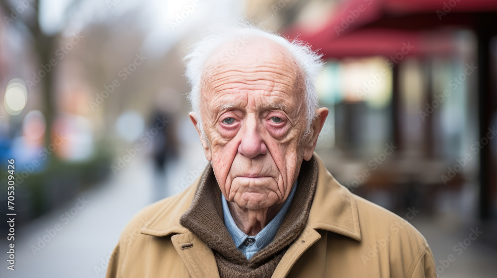 Senior Man in a Beige Jacket on a City Street Senior Man in a Beige Jacket on a City Street