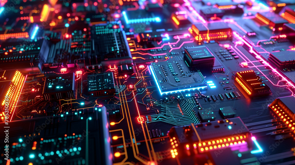 Obraz premium abstract circuit pattern dark neon technology wallpaper