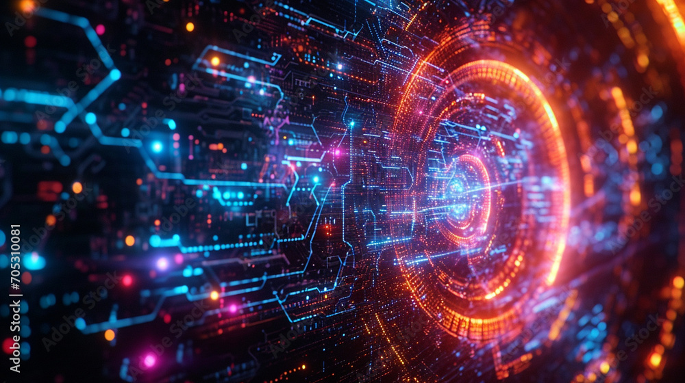 Fototapeta premium abstract circuit pattern dark neon technology wallpaper