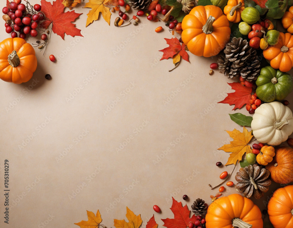 Fototapeta premium Fall and harvest inspired decorations with room for custom printing