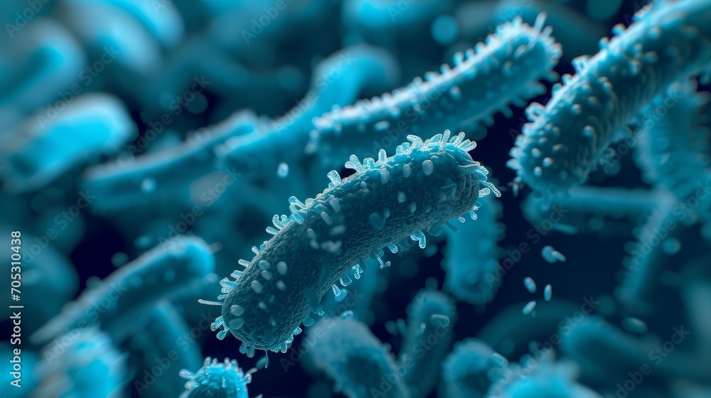 Close up of 3d microscopic blue bacteria Close up of 3d microscopic blue bacteria