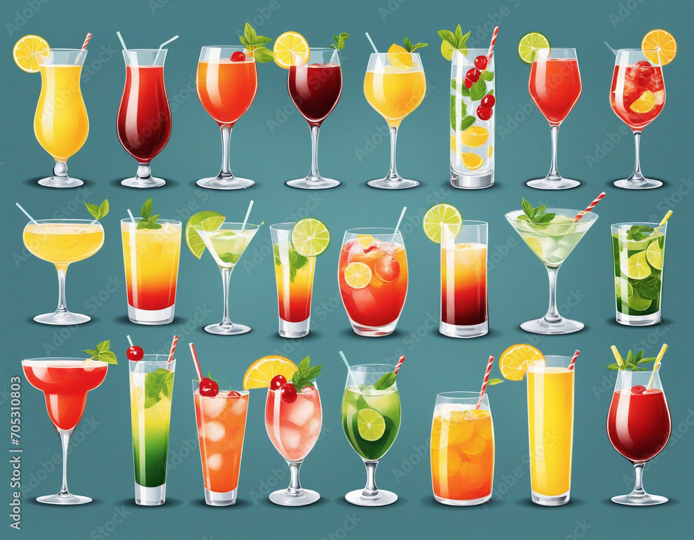 Assorted Range of Alcohol and Non-Alcoholic Cocktails and Mocktails ...