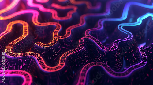 Mesmerizing Maze Of Neon Patterns On A Dark Abstract Capture Background