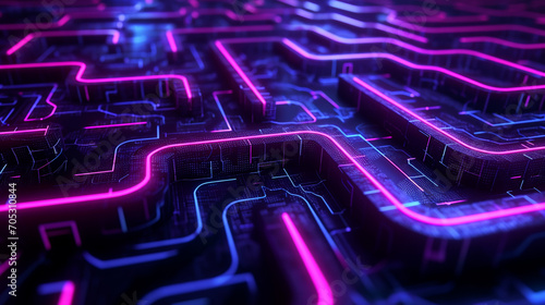 Mesmerizing Maze Of Neon Patterns On A Dark Surface Capture Wallpaper