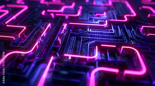 Mesmerizing Maze Of Neon Patterns On A Dark Surface View Background