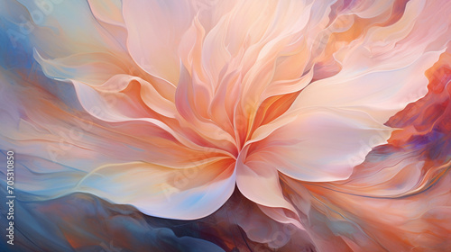Fond d'une fleur rose, beige se transformant en arrière-plan léger. Flux, mouvement. Éclairé, épuré. Naturel. Pour conception et création graphique. © FlyStun