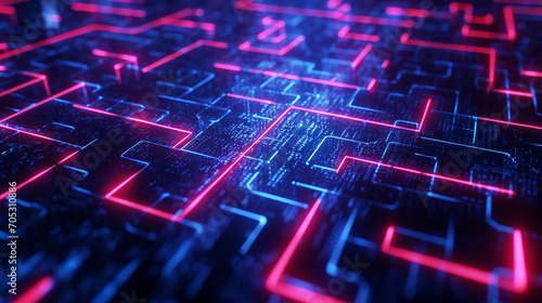 Mesmerizing Maze Of Neon Patterns On A Dark Surface Scene Wallpaper
