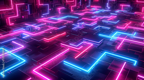 Mesmerizing Maze Of Neon Patterns On A Dark Surface Scene Technology Wallpaper