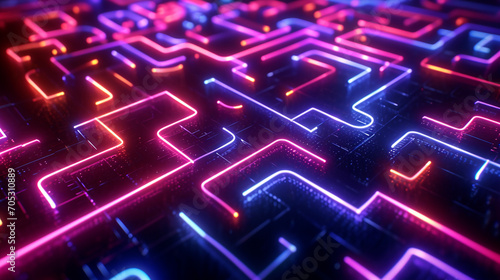 Mesmerizing Maze Of Neon Patterns On A Dark Surface View Technology Wallpaper