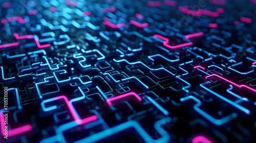 Mesmerizing Maze Of Neon Patterns On A Dark Surface Technology Wallpaper