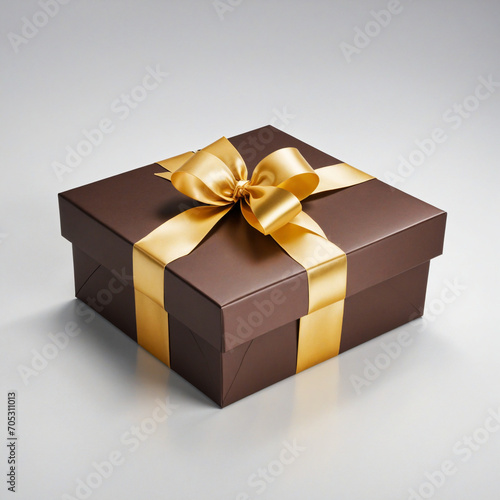 Stylish brown gift box adorned with golden ribbon