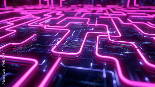 Mesmerizing Maze Of Neon Patterns On A Dark Surface Technology Wallpaper