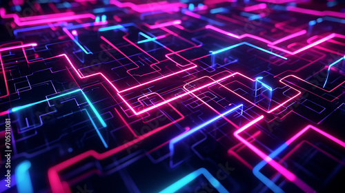 Mesmerizing Maze Of Neon Patterns On A Dark Surface Scene Background