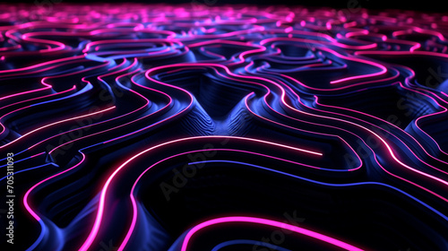Mesmerizing Maze Of Neon Patterns On A Dark Surface View Background