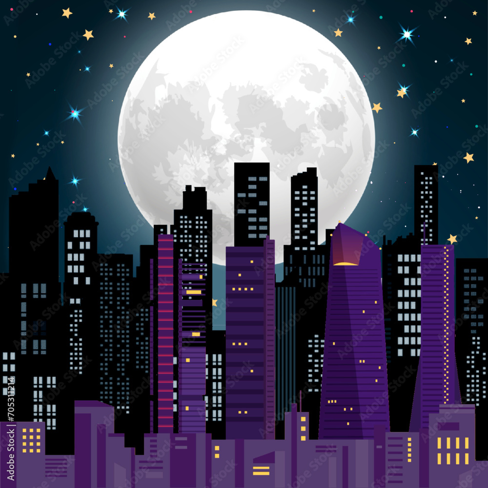 Naklejka premium night city landscape vector Illustration 
