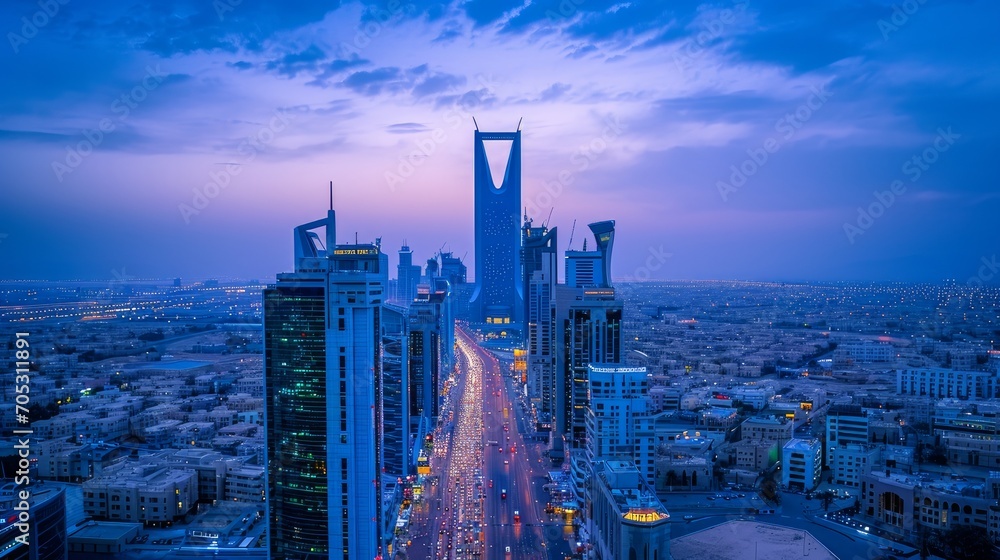 Riyadh, Saudi Arabia, the KAFD buildings in blue hour