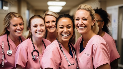 Group of diverse female nurses smiling photo