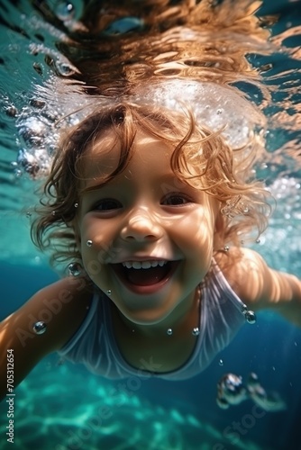 Little Child Swimming Underwater